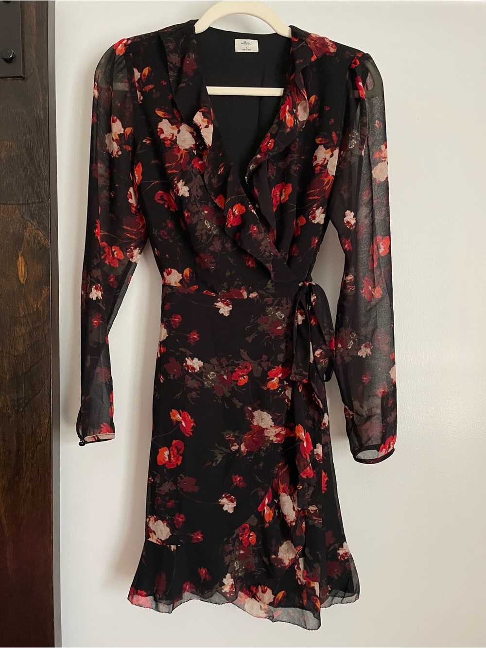 Wilfred Black Floral Long-Sleeve Wrap Dress